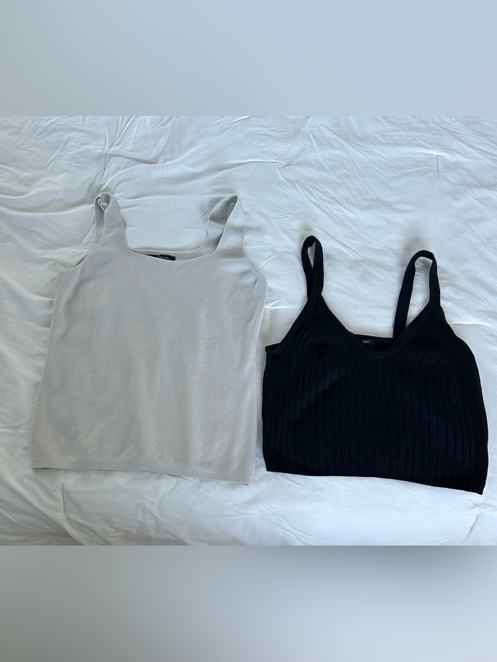 Banana Republic Black Ribbed Cropped & Light Gray Square-Neck Tank